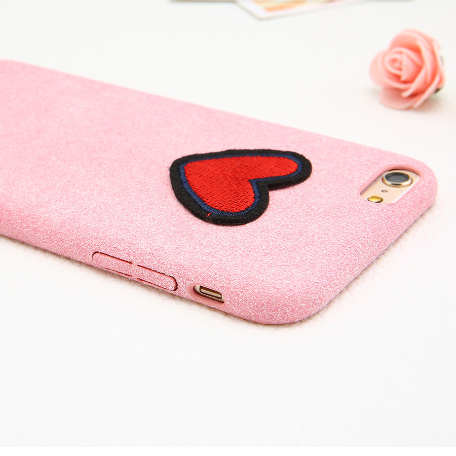 Fuzzy Fitted Case with Embroidered Heart