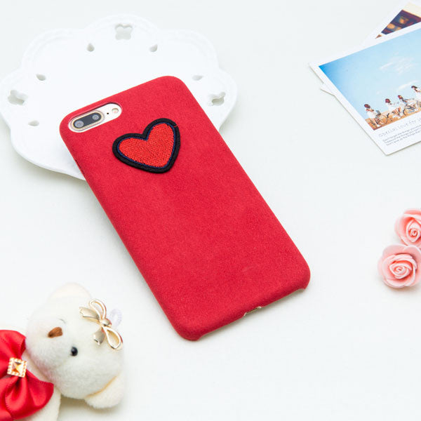 Fuzzy Fitted Case with Embroidered Heart