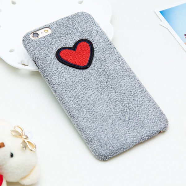 Fuzzy Fitted Case with Embroidered Heart