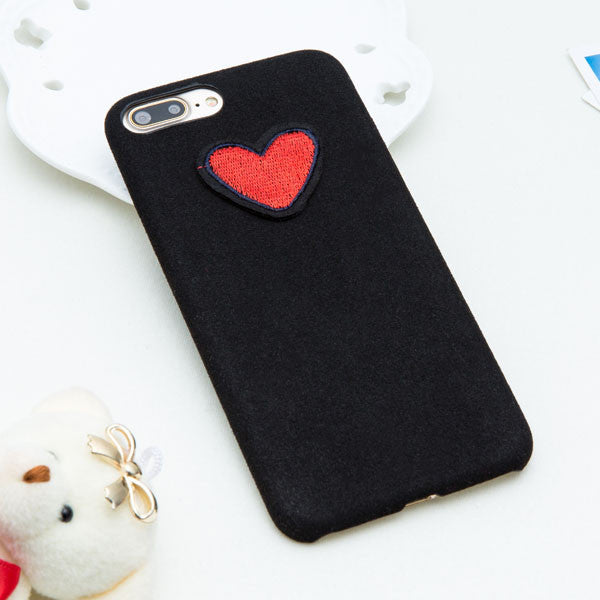 Fuzzy Fitted Case with Embroidered Heart