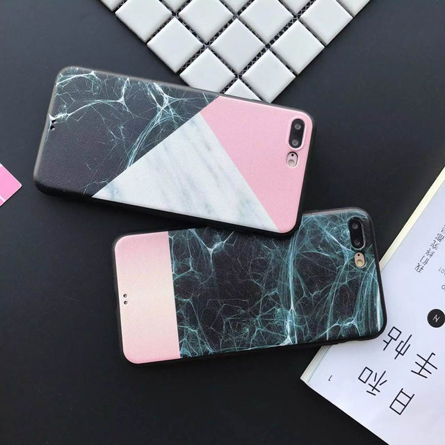 Colour Block Marble Slim Silicone iPhone Case