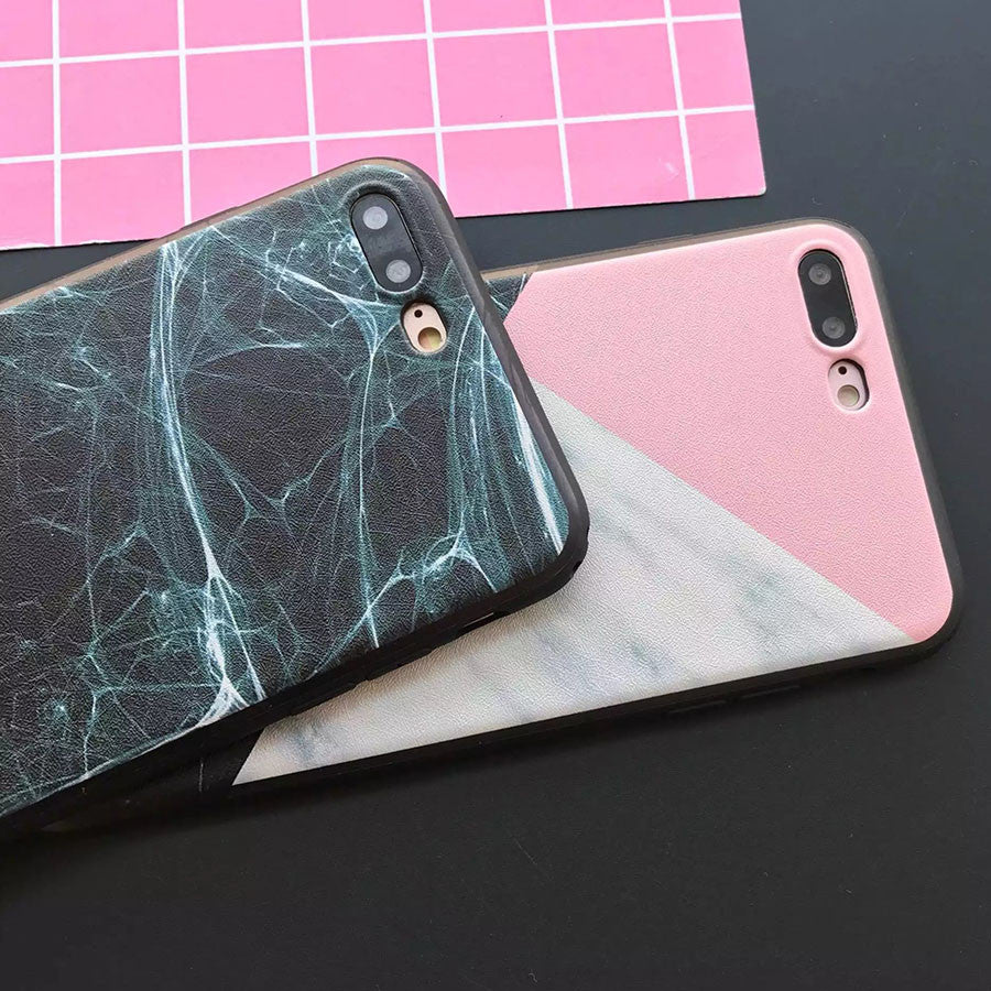 Colour Block Marble Slim Silicone iPhone Case