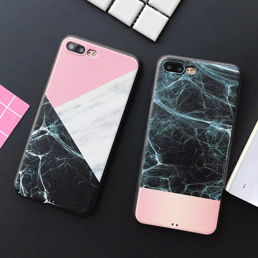 Colour Block Marble Slim Silicone iPhone Case