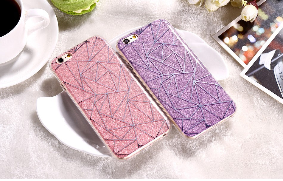 Geometric Glitter Silicone Fitted iPhone Case