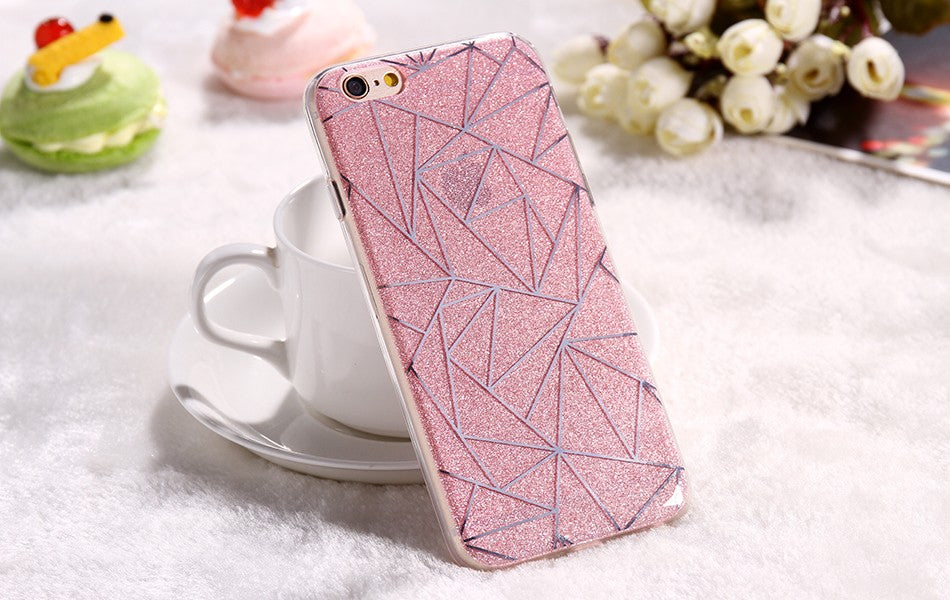 Geometric Glitter Silicone Fitted iPhone Case