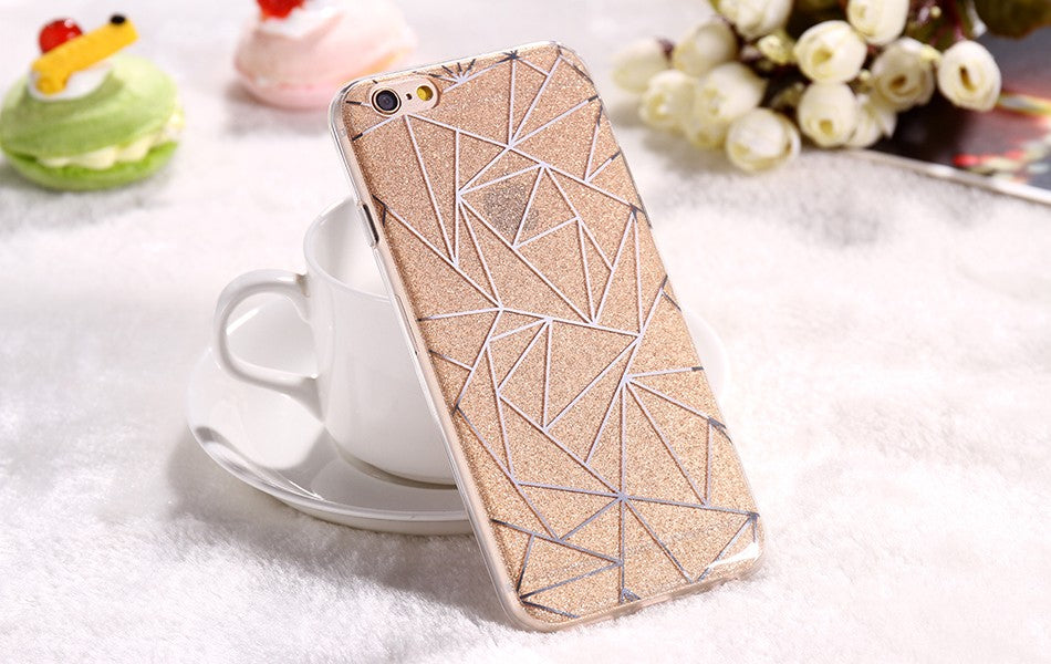 Geometric Glitter Silicone Fitted iPhone Case